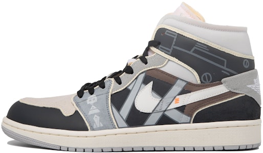 【定制球鞋】Jordan Air Jordan 1 Mid 達芬奇定制 特殊鞋盒 裂縫之外 機能 解構 中幫 復古籃球鞋 男款 黑灰 Order 【定制球鞋】Jordan Air Jordan 1 Mid 達芬奇定制 特殊鞋盒 裂縫之外 機能 解構 中幫 復古籃球鞋 男款 黑灰