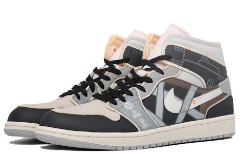【定制球鞋】Jordan Air Jordan 1 Mid 達芬奇定制 特殊鞋盒 裂縫之外 機能 解構 中幫 復古籃球鞋 男款 黑灰 Shop 【定制球鞋】Jordan Air Jordan 1 Mid 達芬奇定制 特殊鞋盒 裂縫之外 機能 解構 中幫 復古籃球鞋 男款 黑灰