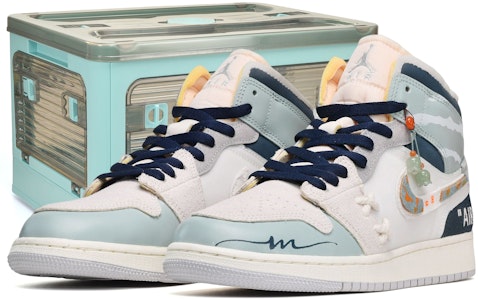 カスタム エアジョーダン1 MID クロット CNY グラフィティ DM9652-100(TeamE-男款玉挂件灰白蓝BOX) Lookbook カスタム エアジョーダン1 MID クロット CNY グラフィティ DM9652-100(TeamE-男款玉挂件灰白蓝BOX)