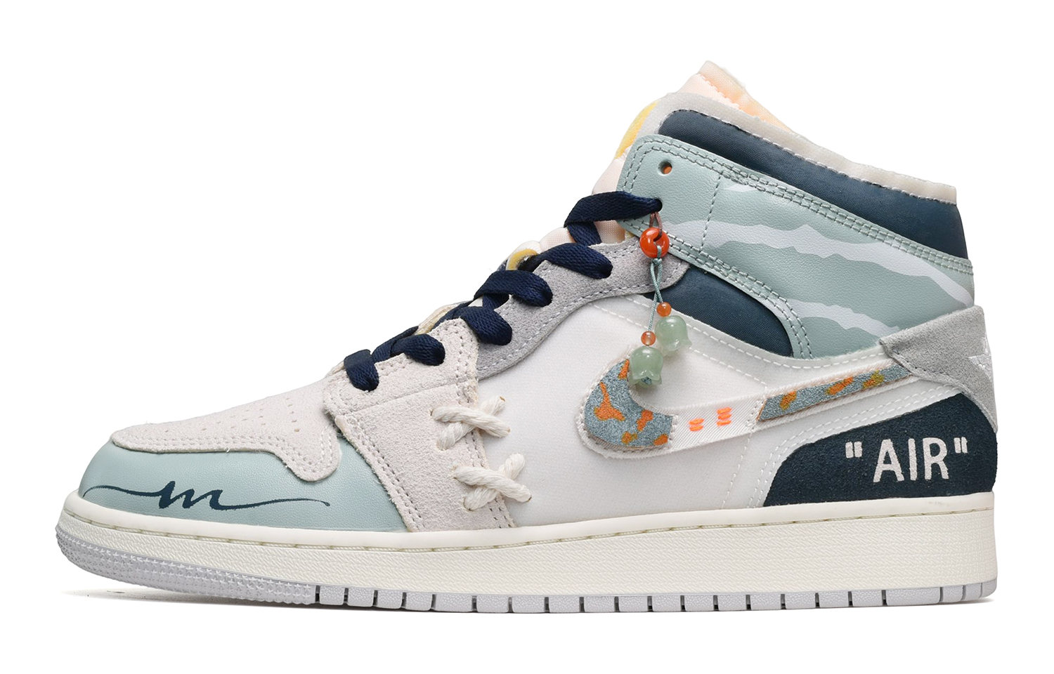 Order 【定制球鞋】 Jordan Air Jordan 1 Mid 卡斯製造 CNY兔年限定 玉掛件 復古籃球鞋 GS 灰白藍