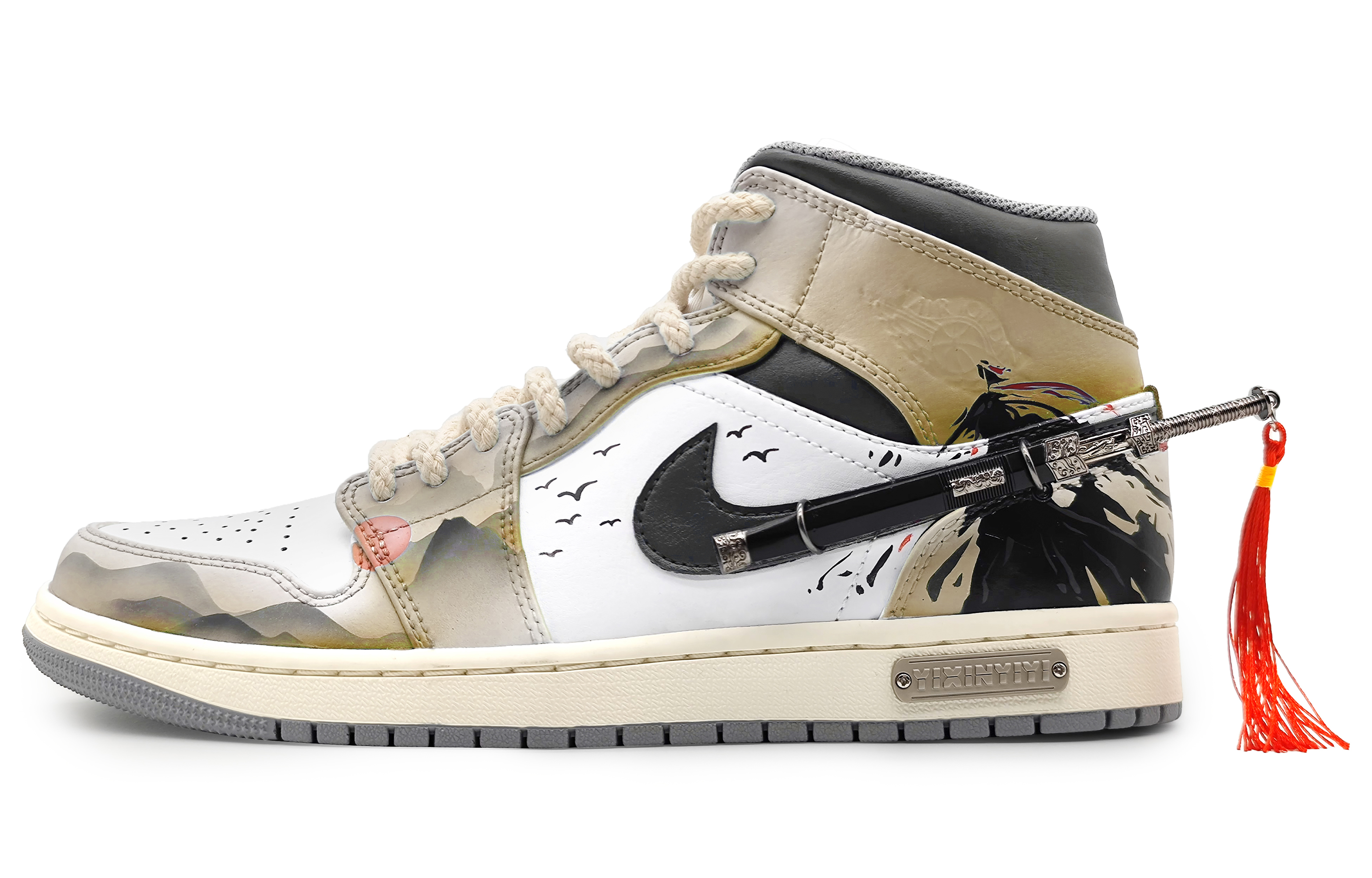 Buy 에어 조던 CLOT x 1 미드 '잉크 듄 옐로우 블랙' 커스텀 슈즈 554724-135(Team16-男款侠客江湖黄2.0)