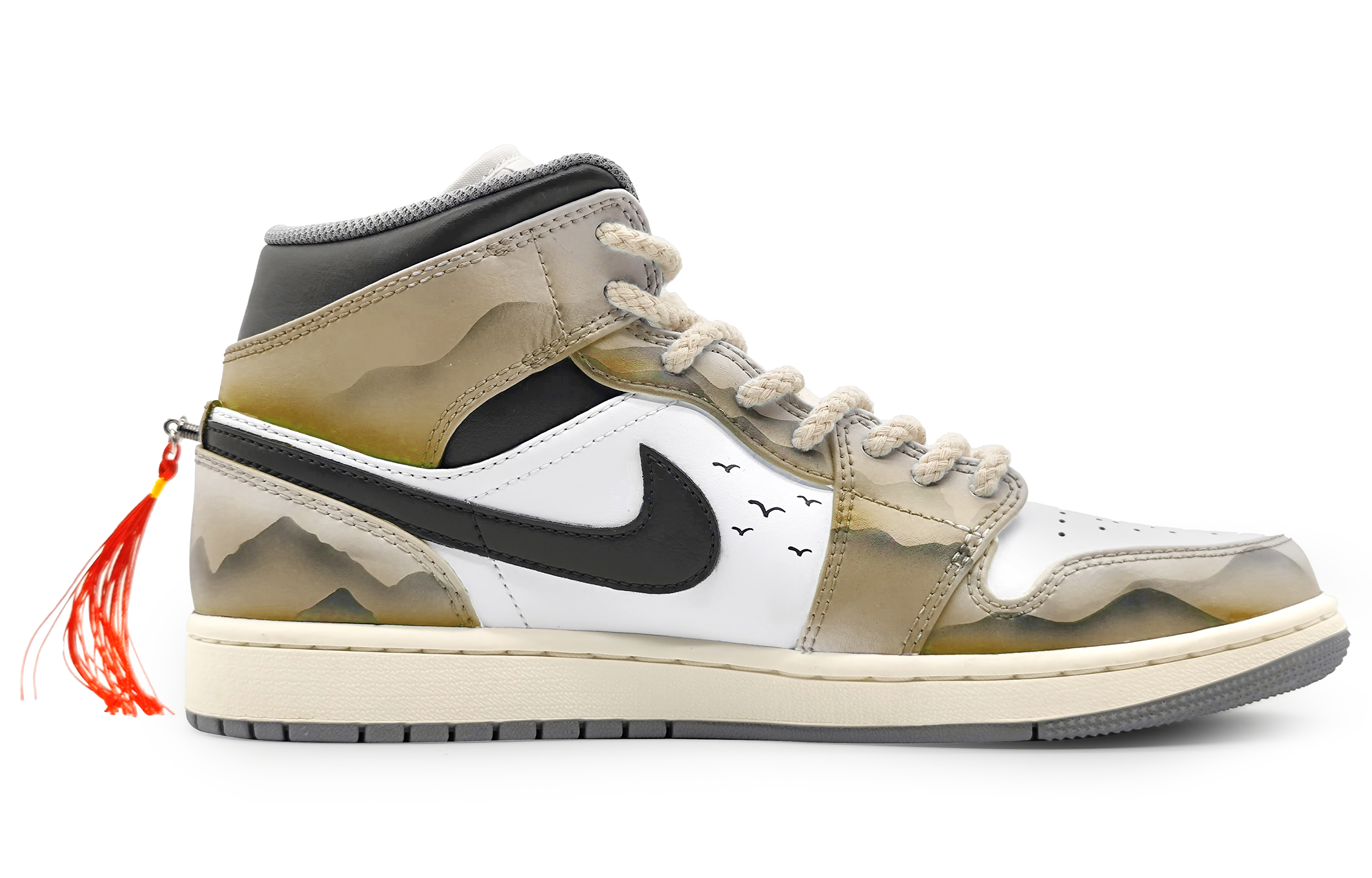 Order 에어 조던 CLOT x 1 미드 '잉크 듄 옐로우 블랙' 커스텀 슈즈 554724-135(Team16-男款侠客江湖黄2.0)