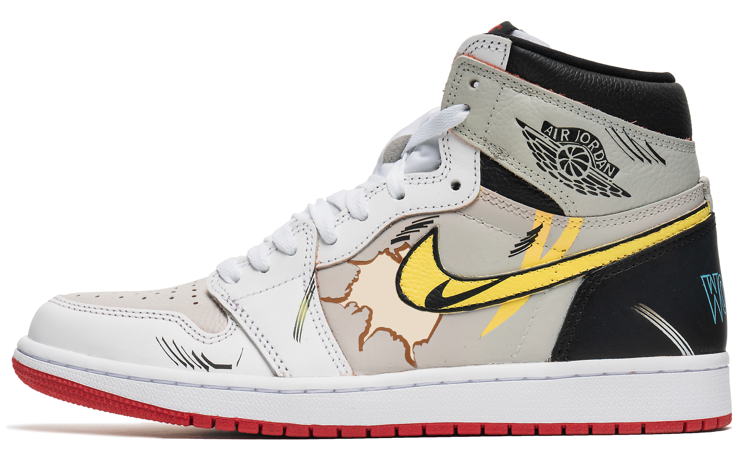 Buy 【定製球鞋】Jordan Air Jordan 1 high OG 野鶴製造 漫畫風 狼叔 塗鴉 防滑耐磨 高筒 復古籃球鞋 男女同款 灰白