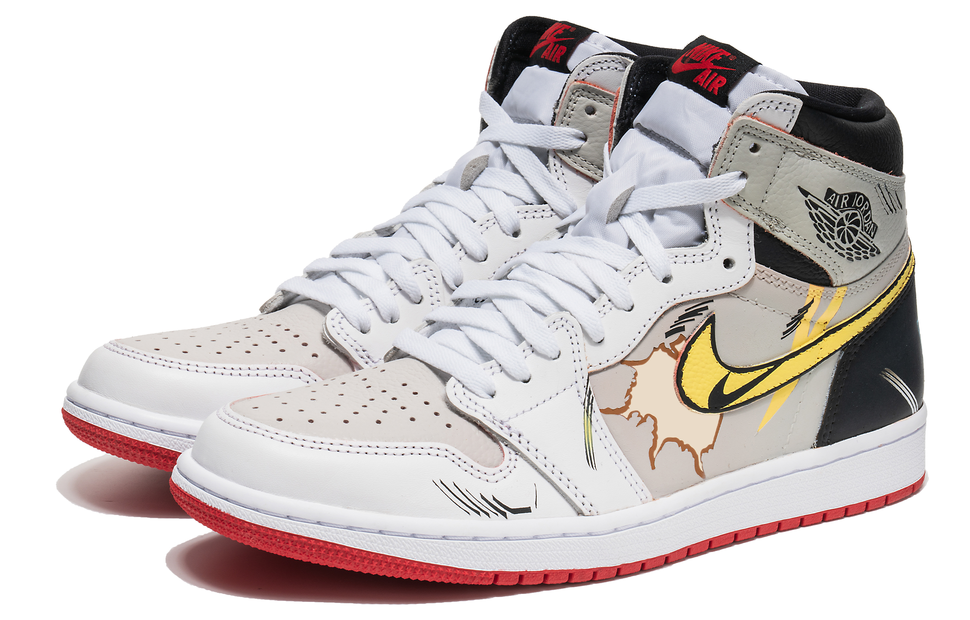 Lookbook 【定製球鞋】Jordan Air Jordan 1 high OG 野鶴製造 漫畫風 狼叔 塗鴉 防滑耐磨 高筒 復古籃球鞋 男女同款 灰白