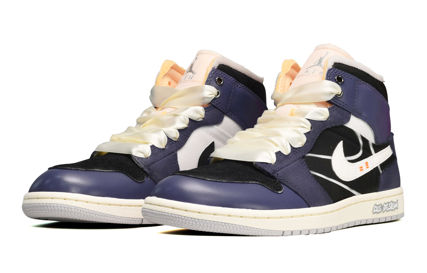 Lookbook [Sepatu Kustom] Air Jordan Custom x 1 Mid 'Hitam Putih Ungu Distressed' DQ3726-100(TeamE-女款线条黑白紫)