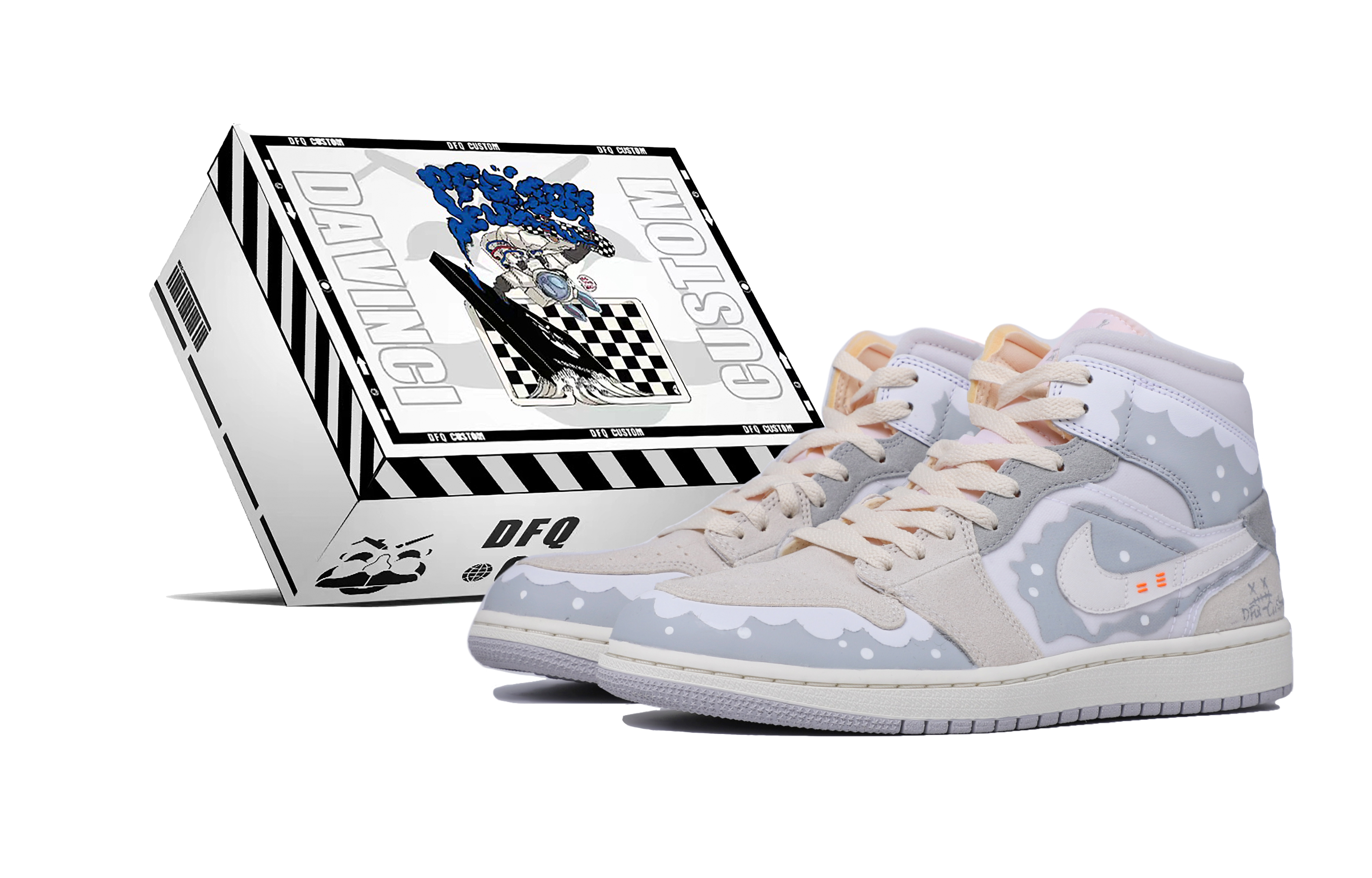 Buy 【定制球鞋】 Jordan Air Jordan 1 Mid 達文西定制 特殊鞋盒 聖誕雪夜 中幫 復古籃球鞋 男款 白灰