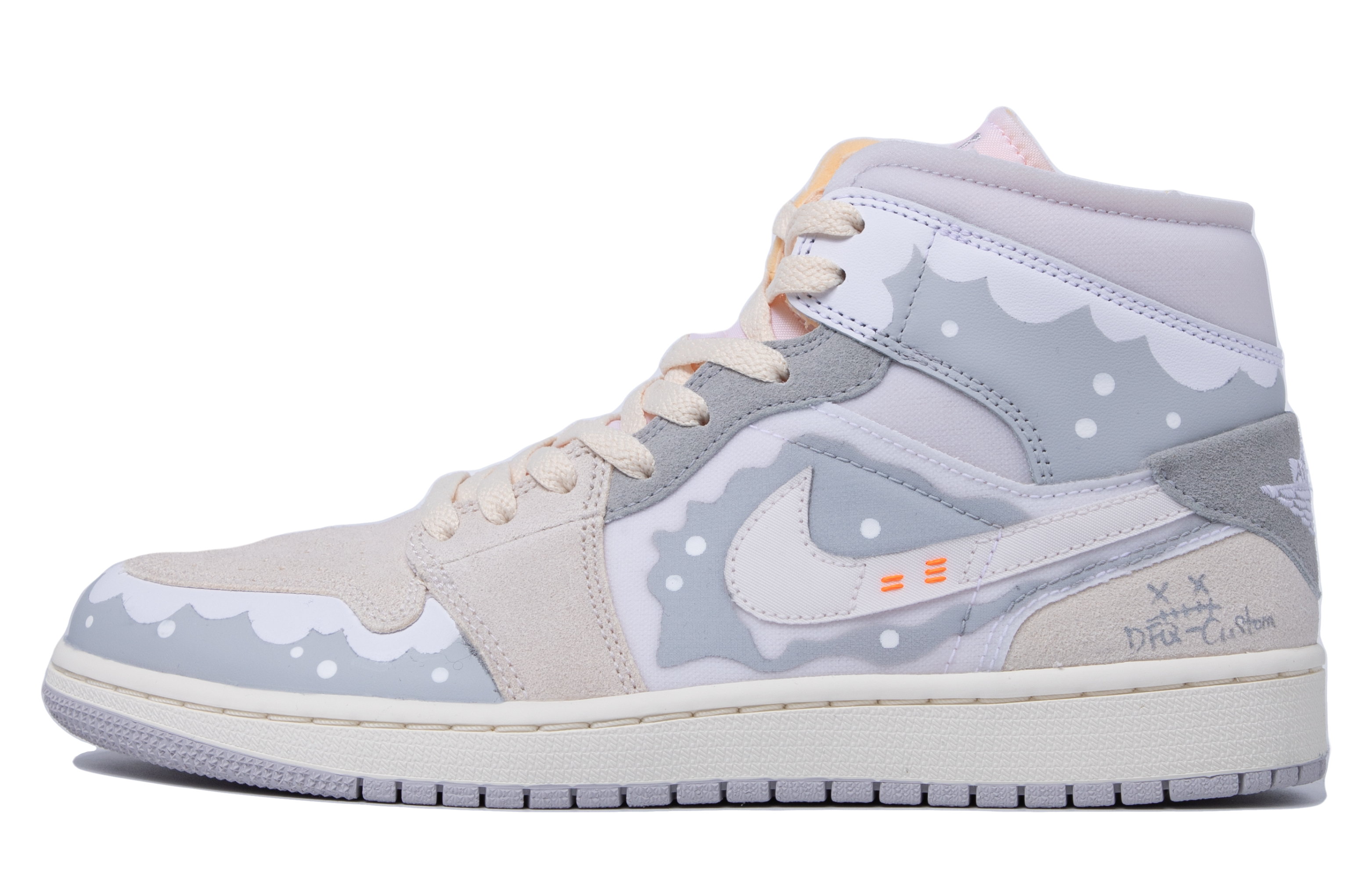 Order 【定制球鞋】 Jordan Air Jordan 1 Mid 達文西定制 特殊鞋盒 聖誕雪夜 中幫 復古籃球鞋 男款 白灰