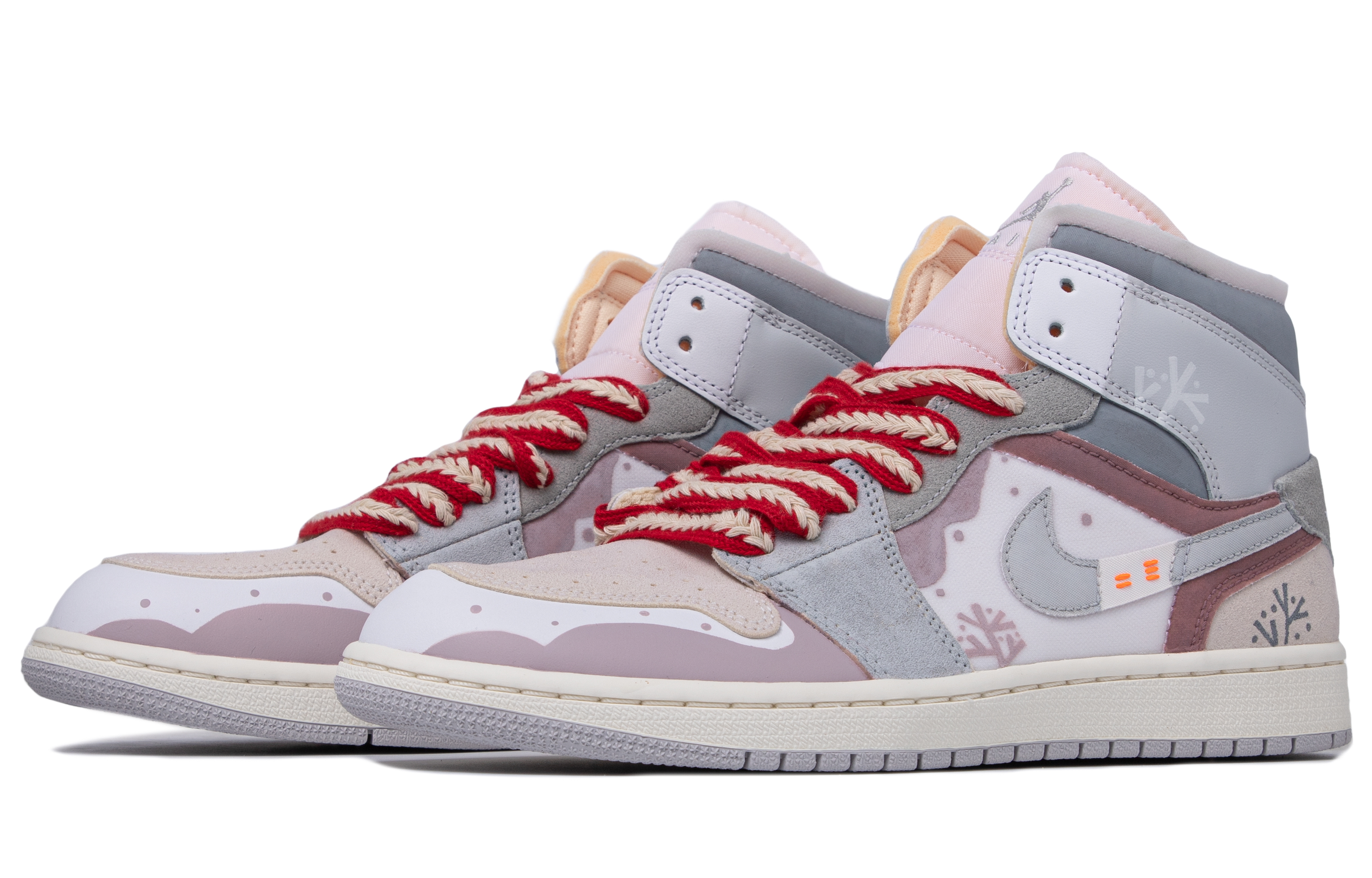 Shop [Sepatu Custom] Air Jordan Custom x 1 Mid 'Natal Da Vinci Abu Putih' DM9652-100(TeamM-男款圣诞温情S-B0X)