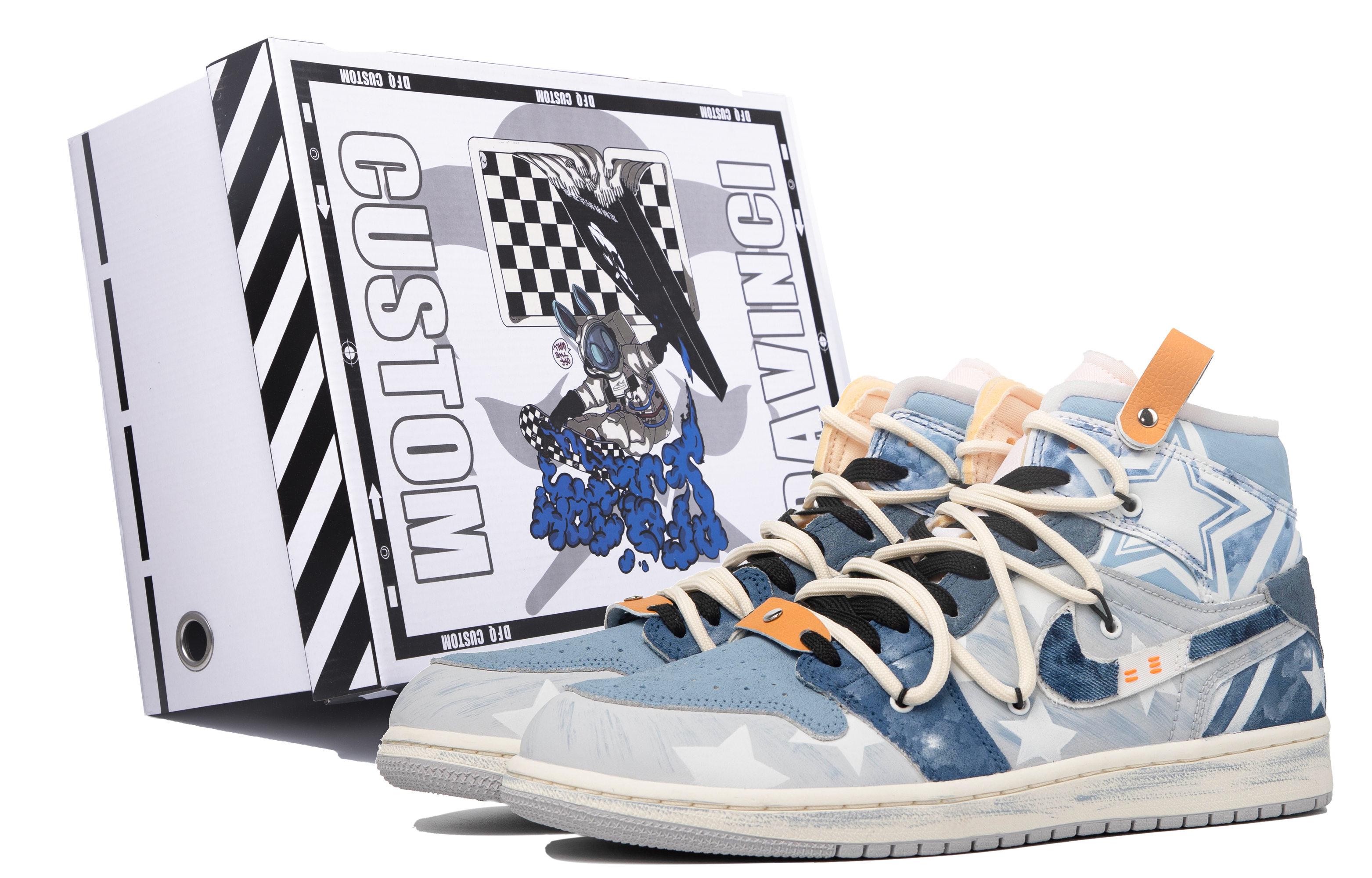 Buy [Sepatu Kustom] Air Jordan Custom x 1 Mid 'Da Vinci Starry Denim Biru Putih' DM9652-100(TeamM-男款众星璀璨S-BOX)