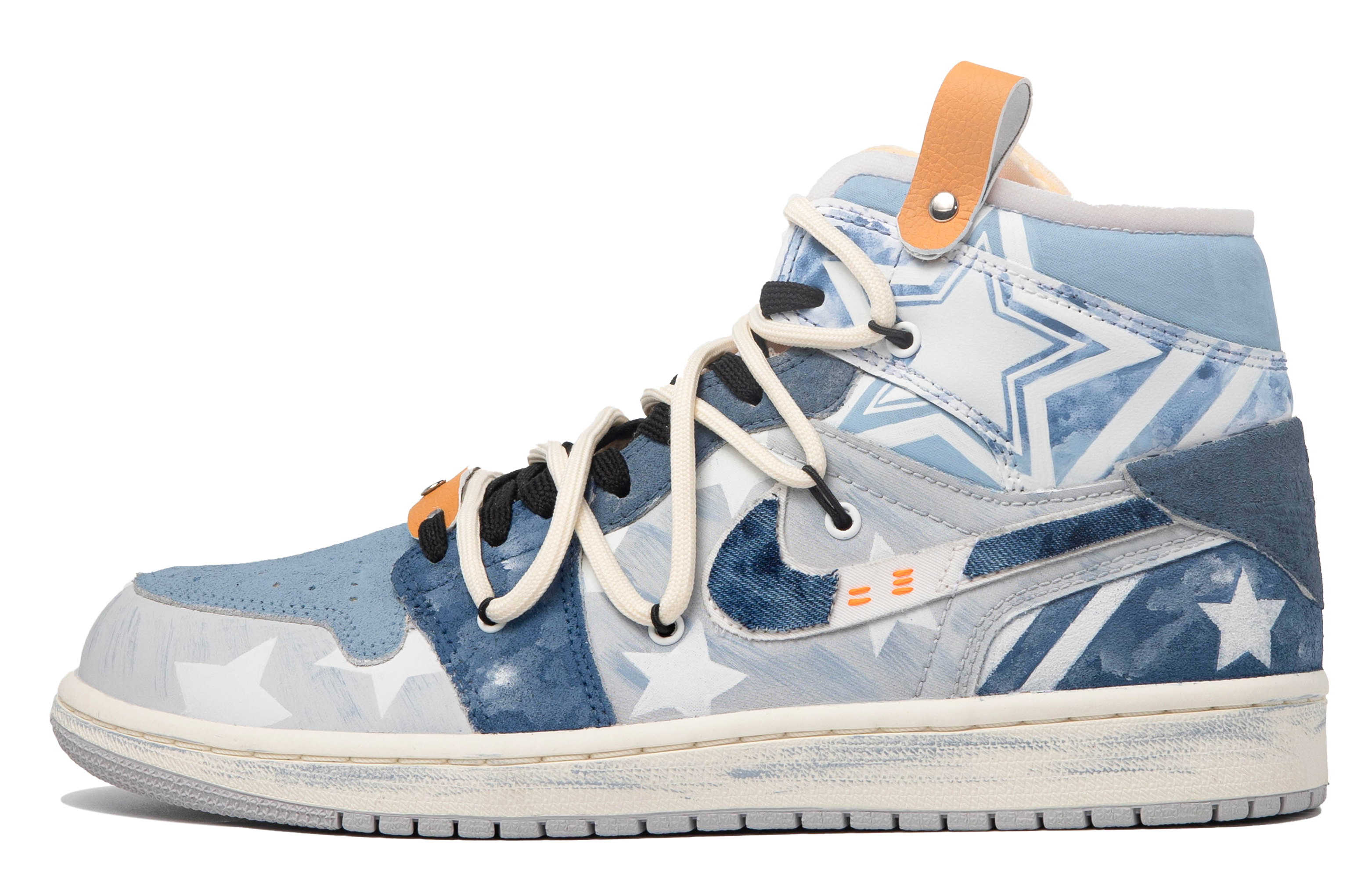 Order [Sepatu Kustom] Air Jordan Custom x 1 Mid 'Da Vinci Starry Denim Biru Putih' DM9652-100(TeamM-男款众星璀璨S-BOX)