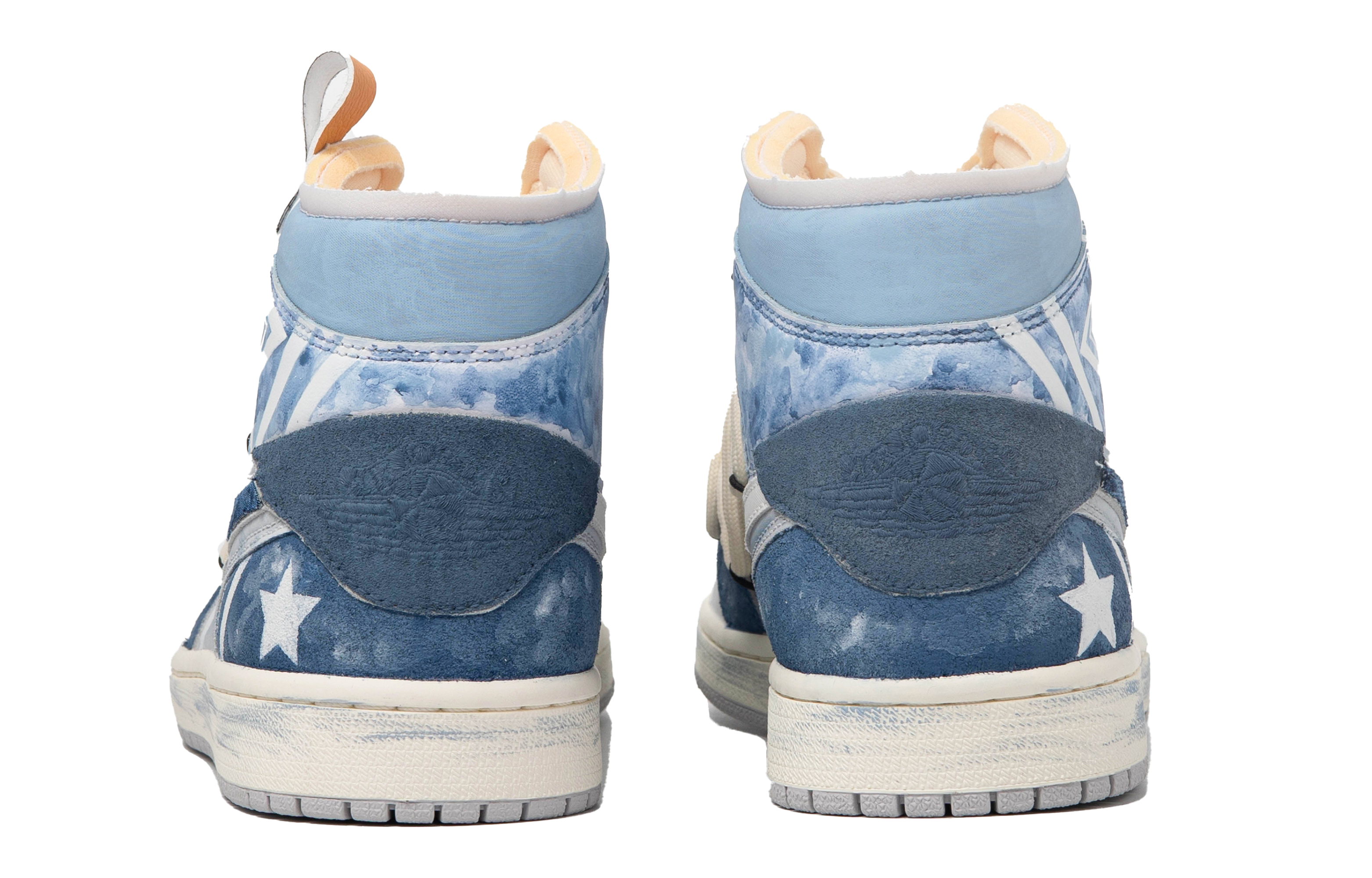 Purchase [Sepatu Kustom] Air Jordan Custom x 1 Mid 'Da Vinci Starry Denim Biru Putih' DM9652-100(TeamM-男款众星璀璨S-BOX)