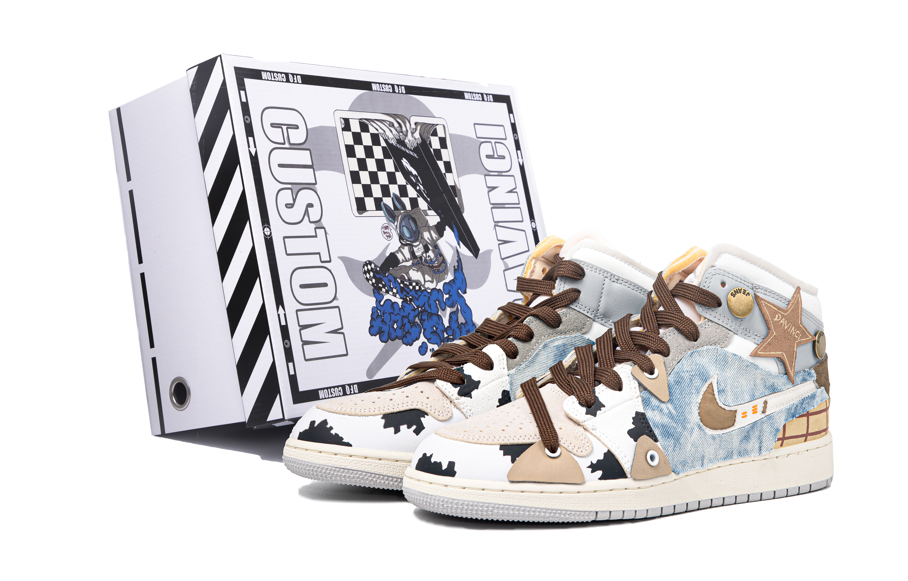 Buy [Sepatu Custom] Air Jordan Custom x 1 Mid 'Denim Da Vinci' DQ3726-100(TeamM-女款西部牛仔S-BOX)