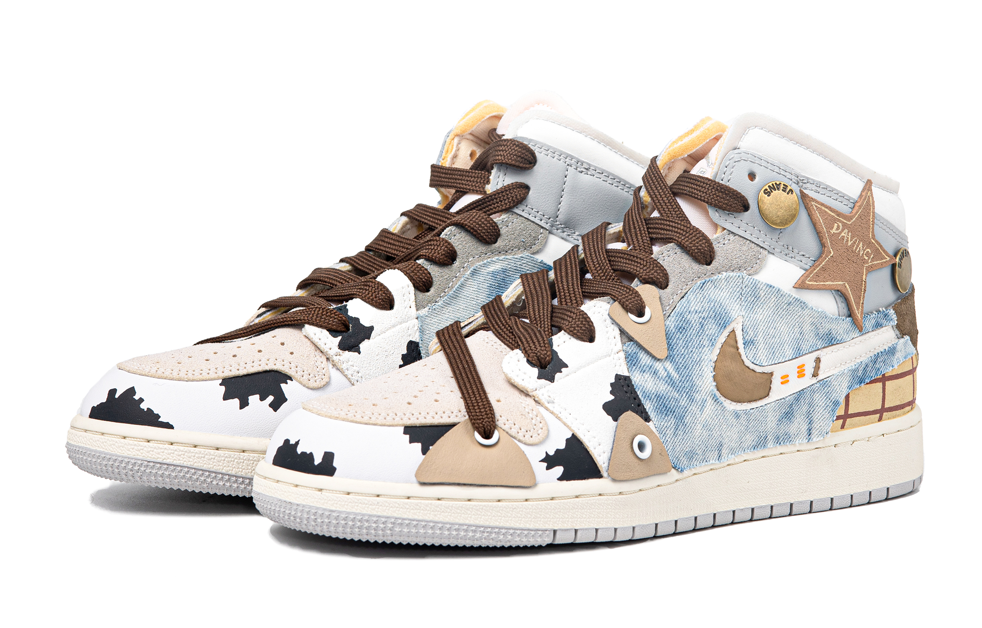 Shop [Sepatu Custom] Air Jordan Custom x 1 Mid 'Denim Da Vinci' DQ3726-100(TeamM-女款西部牛仔S-BOX)