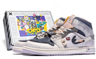 【定制球鞋】Jordan Air Jordan 1 Mid 達芬奇定制 特殊鞋盒 百事從歡 中幫 復古籃球鞋 GS 灰藍 Buy 【定制球鞋】Jordan Air Jordan 1 Mid 達芬奇定制 特殊鞋盒 百事從歡 中幫 復古籃球鞋 GS 灰藍