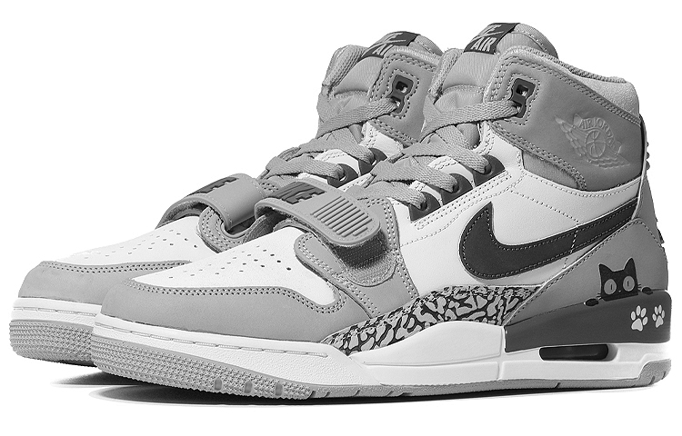 Lookbook 【客製球鞋】 Jordan Legacy 312 中式萌寵 躲藏小貓 防滑 高筒 復古籃球鞋 男款 灰白黑