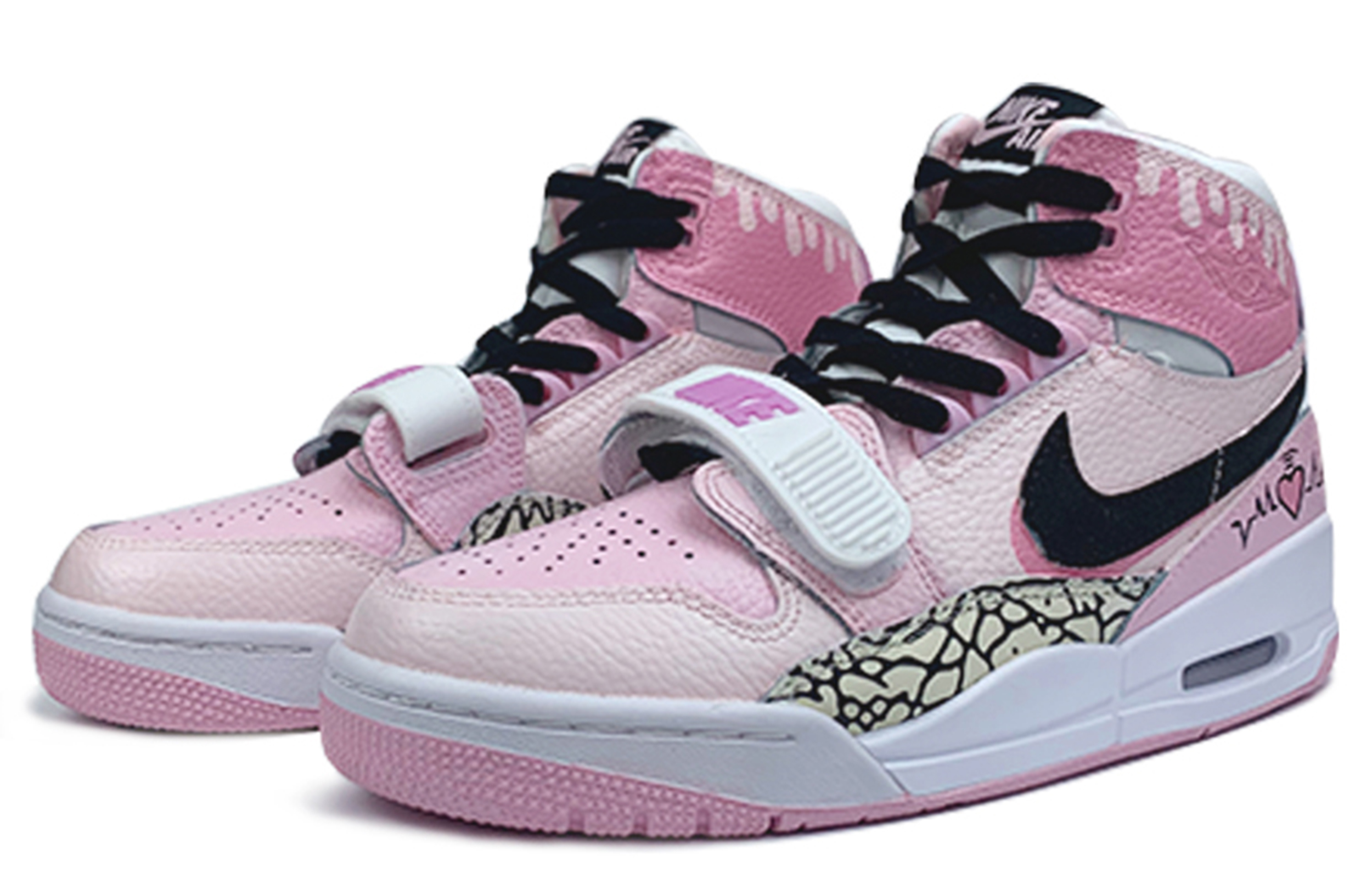 Lookbook 【客製化球鞋】Jordan Legacy 312 草莓甜心 高筒 復古 籃球鞋 GS 粉白