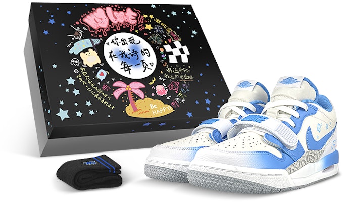 【客製化球鞋】Jordan Legacy 312 漸變 腮紅小狗 禮盒 防滑耐磨 低筒 復古籃球鞋 GS 白藍 Buy 【客製化球鞋】Jordan Legacy 312 漸變 腮紅小狗 禮盒 防滑耐磨 低筒 復古籃球鞋 GS 白藍