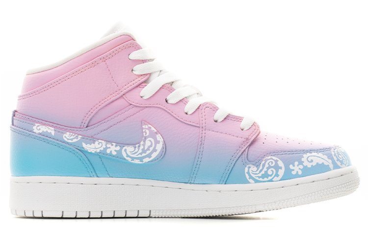 Order 【カスタムシューズ】バレンタインブルーピンクグラデーションAir Jordan Mid 554724-130(TeamA-AJ1男女款腰果花蓝粉)