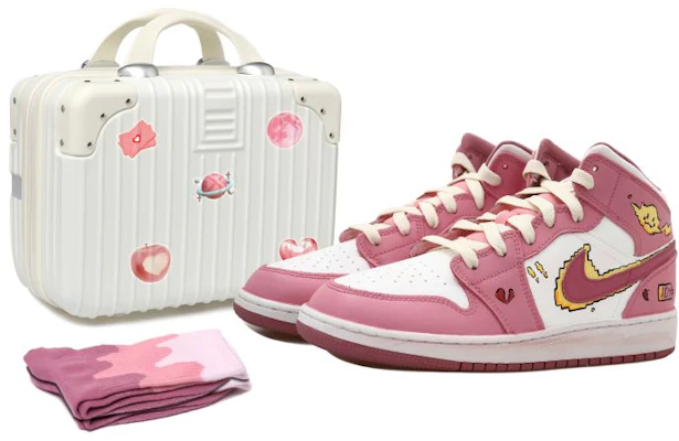 【訂製球鞋】Jordan Air Jordan 1 Mid OKHR 動畫風 比卡 電量 心 質感磨舊 中筒 復古籃球鞋 GS 白粉 Buy 【訂製球鞋】Jordan Air Jordan 1 Mid OKHR 動畫風 比卡 電量 心 質感磨舊 中筒 復古籃球鞋 GS 白粉