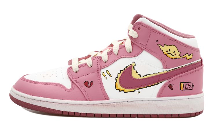Order [定制鞋款] 耐克Air Jordan 1 Mid '动漫皮卡丘 天然白 粉色' DQ8423-616(Team拾玖-动漫比卡女S-BOX)