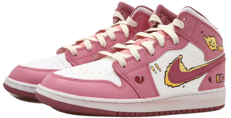 【訂製球鞋】Jordan Air Jordan 1 Mid OKHR 動畫風 比卡 電量 心 質感磨舊 中筒 復古籃球鞋 GS 白粉 Shop 【訂製球鞋】Jordan Air Jordan 1 Mid OKHR 動畫風 比卡 電量 心 質感磨舊 中筒 復古籃球鞋 GS 白粉