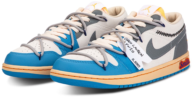 【客製化球鞋】 佐敦 Air Jordan 1 低筒 小Union 解構綁帶 材質拼接 復古 低筒 復古籃球鞋 男款 藍灰紅 Lookbook 【客製化球鞋】 佐敦 Air Jordan 1 低筒 小Union 解構綁帶 材質拼接 復古 低筒 復古籃球鞋 男款 藍灰紅