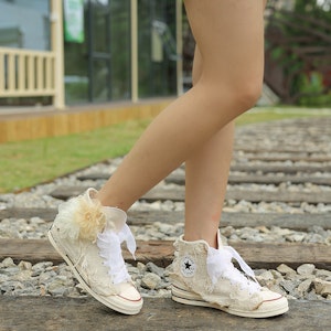 【訂製球鞋】Converse 1970s All Star 月夜海棠 復古 布藝貼花 高幫 帆布鞋 男女同款 米黃色 1