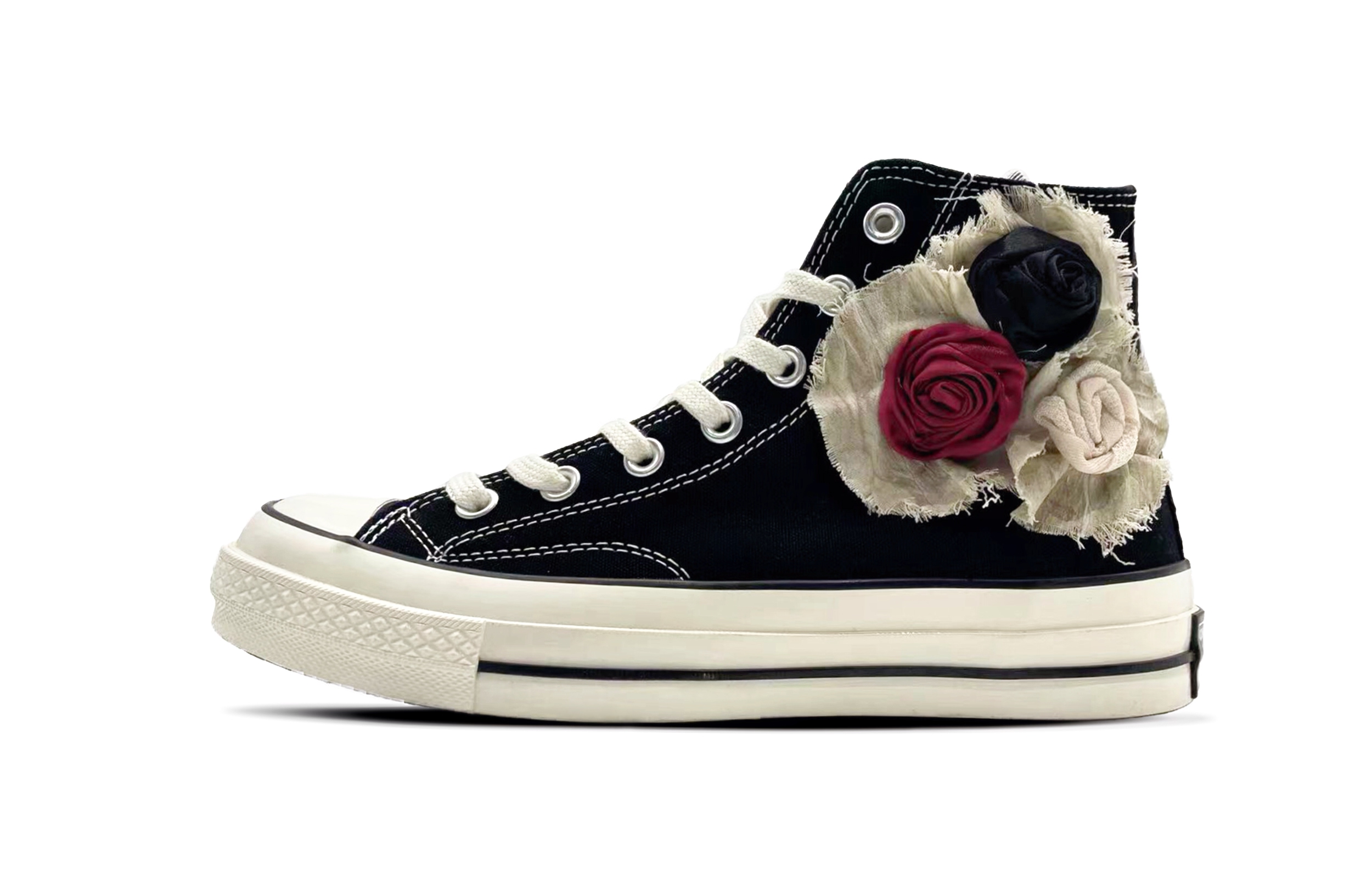 [Custom Shoes] Converse All Star 1970s 'Black Rose Distressed Embroidered High-Top'