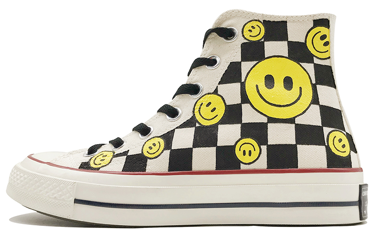 Buy [定制鞋款] 匡威Chuck 1970s 高帮 '格纹笑脸涂鸦' 162053C(TeamD-男女同款棋盘格笑脸黑白黄)