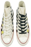 カスタムシューズ: コンバーチャック1970sハイ「チェックスマイリーグラフィティ」 162053C(TeamD-男女同款棋盘格笑脸黑白黄) Shop カスタムシューズ: コンバーチャック1970sハイ「チェックスマイリーグラフィティ」 162053C(TeamD-男女同款棋盘格笑脸黑白黄)