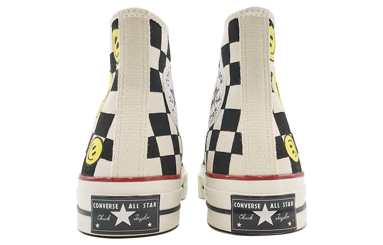 Purchase [定制鞋款] 匡威Chuck 1970s 高帮 '格纹笑脸涂鸦' 162053C(TeamD-男女同款棋盘格笑脸黑白黄)