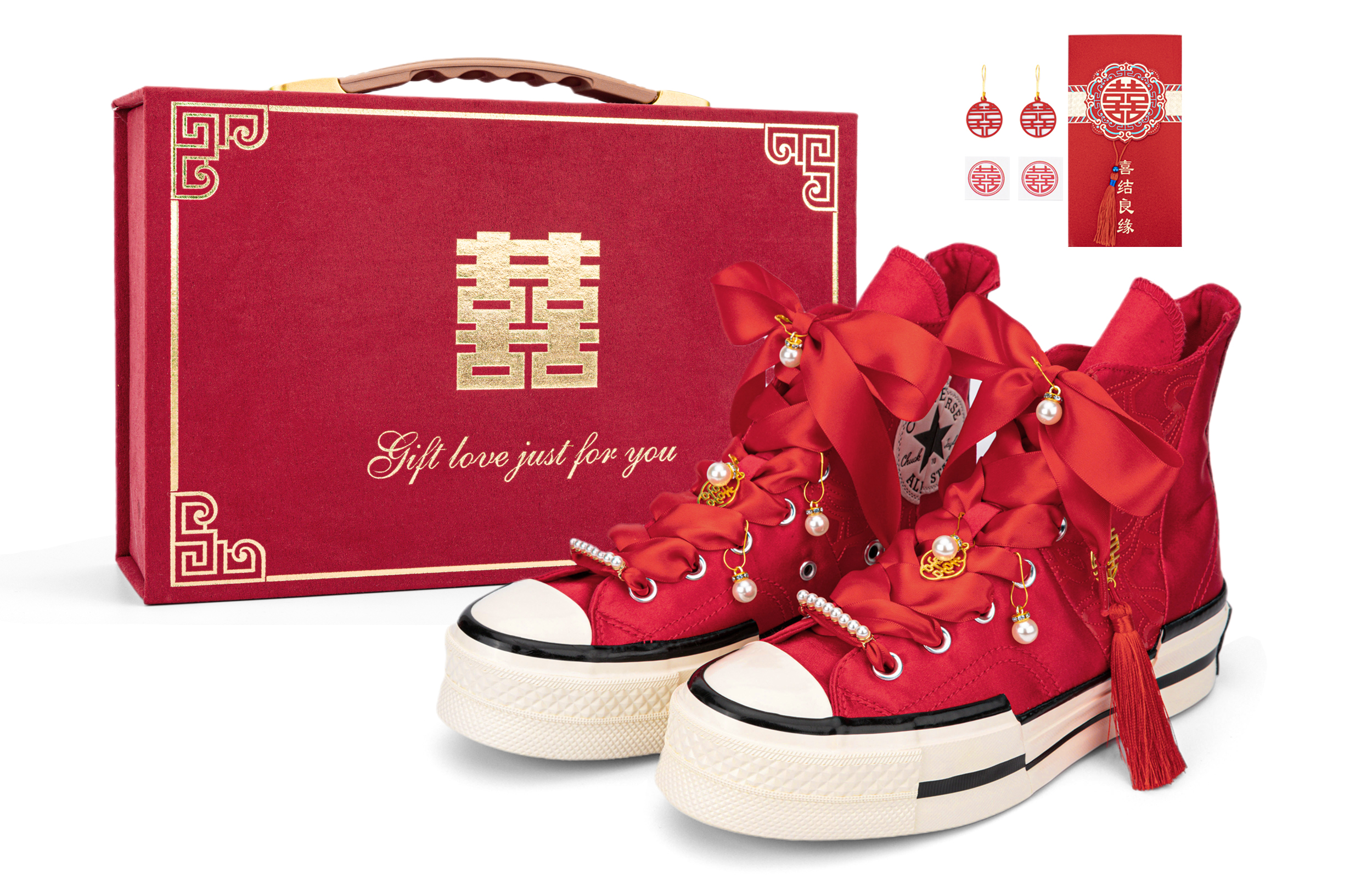 [Custom Shoes] Converse Chuck Taylor All Star 1970s 'Wedding Red - Fringe & Pearls'