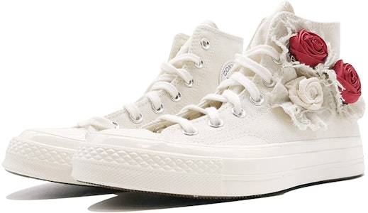 【定制球鞋】Converse 1970s 浪漫玫瑰 刺繡 防滑耐磨 高筒 帆布鞋 男女同款 米白紅 Lookbook 【定制球鞋】Converse 1970s 浪漫玫瑰 刺繡 防滑耐磨 高筒 帆布鞋 男女同款 米白紅