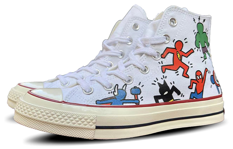 Lookbook [Kasut Tersuai] Converse Chuck Taylor All Star 1970s Hi 'Superhero Avenger Kartun Graffiti' 162056C(TeamD-男女同款超级英雄米白)