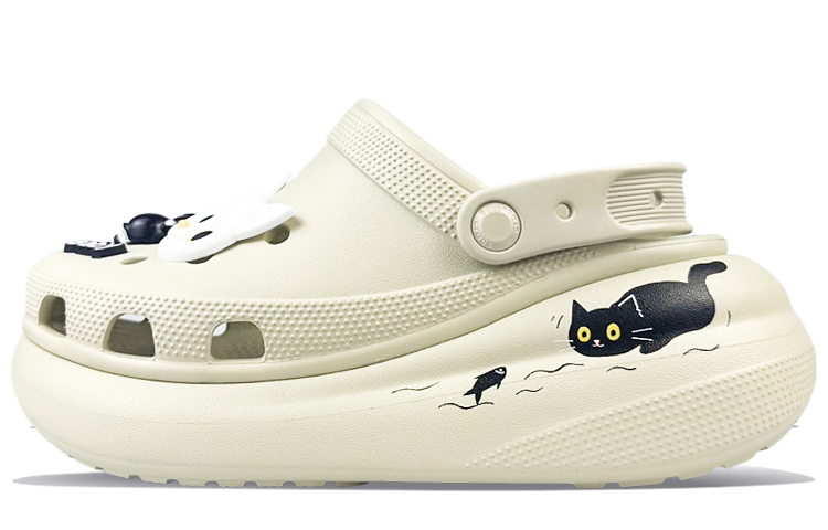 [Custom Shoes] Crocs Crush Clog BNK Playful Catfish Design Black White Clogs 207521-2Y2(Team40-Cute Kitten Playing with Fish)