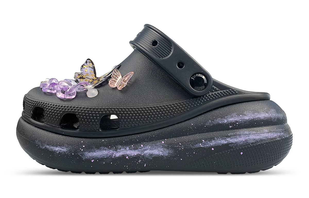 [Custom Shoes] Crocs Crush Clog Night Butterfly Dream MAY Edition Black Purple 207521-001 (Team47 - Black and Purple Butterfly Crocs)