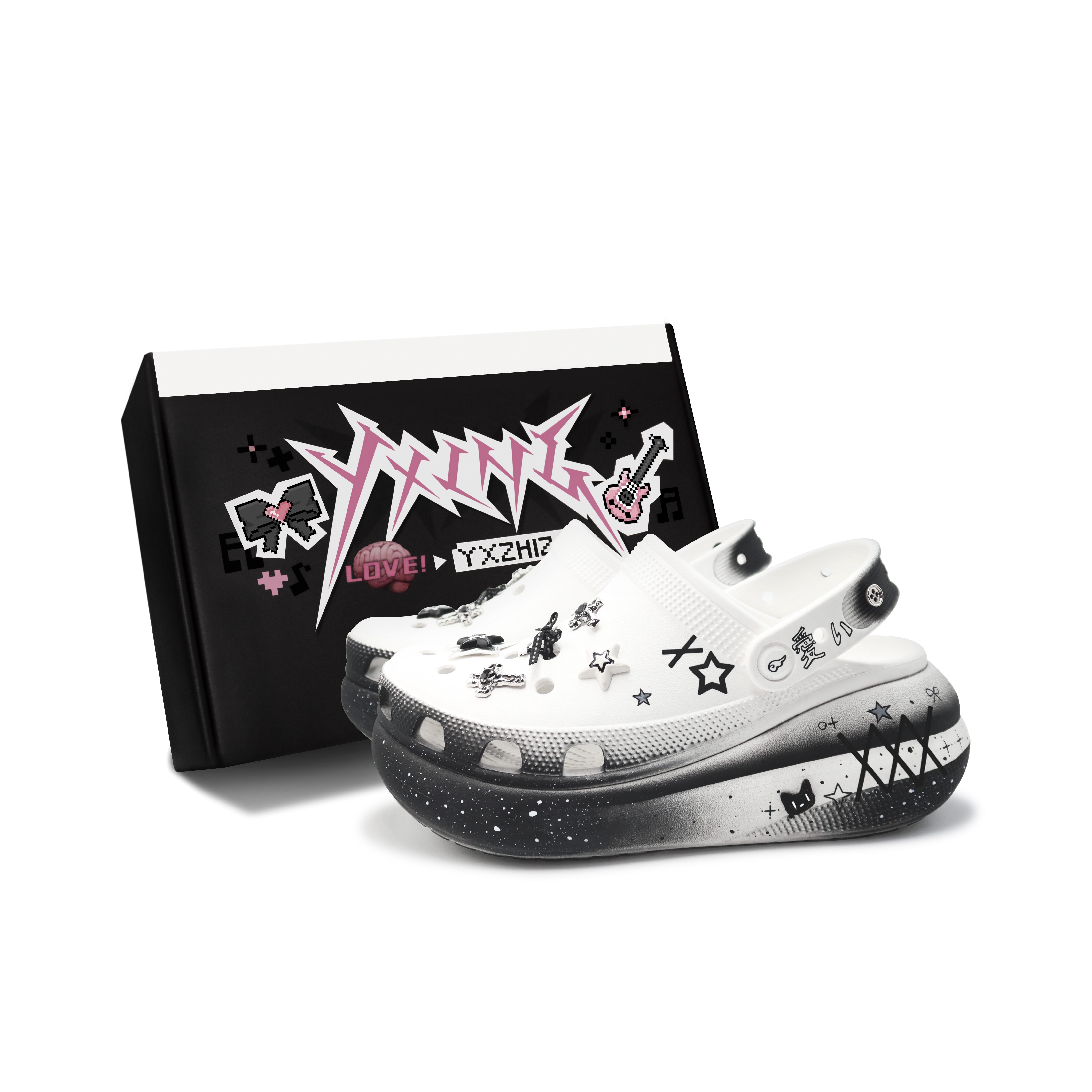[Custom Shoes] Crocs Crush Clog Y2K Subculture Bow Star Special Box Black White 207521-100(Team186-Pure Love Simulator S-BOX)
