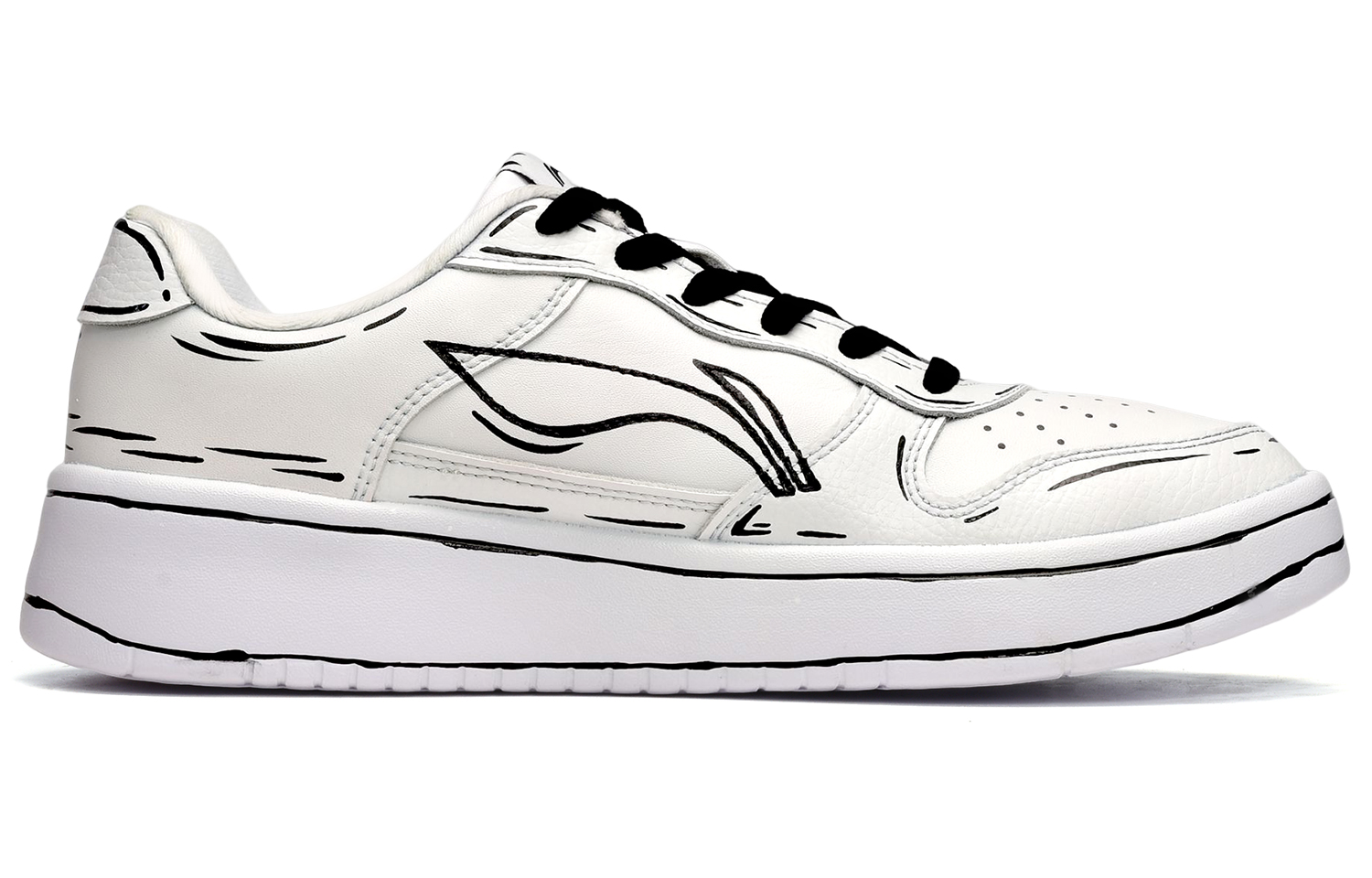 Order 李寧カジュアルロー「モノクロアニメライン」(カスタムシューズ) AGCQ455-2(TeamE-男款线条黑白灰)