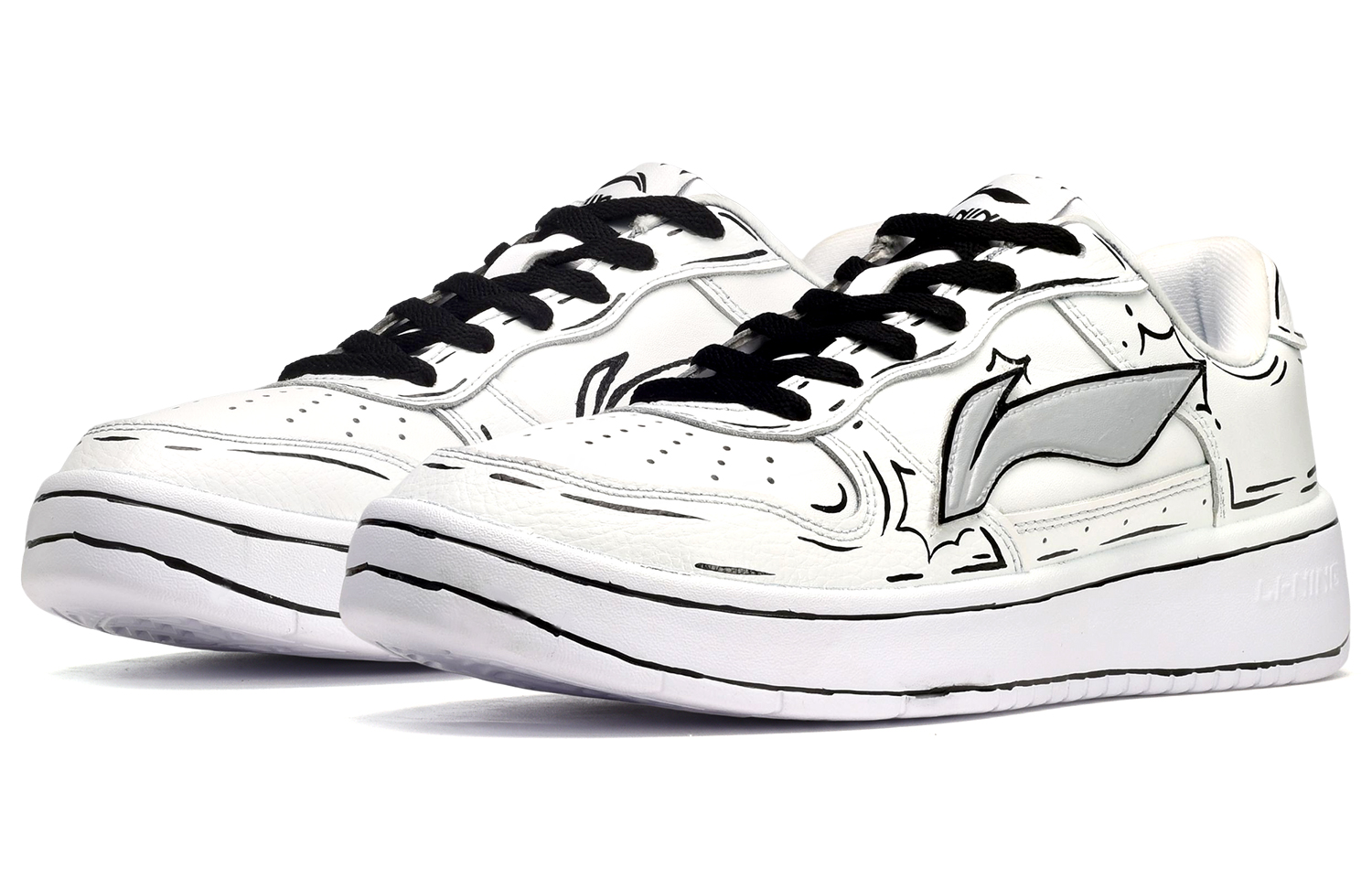 Lookbook 李寧カジュアルロー「モノクロアニメライン」(カスタムシューズ) AGCQ455-2(TeamE-男款线条黑白灰)