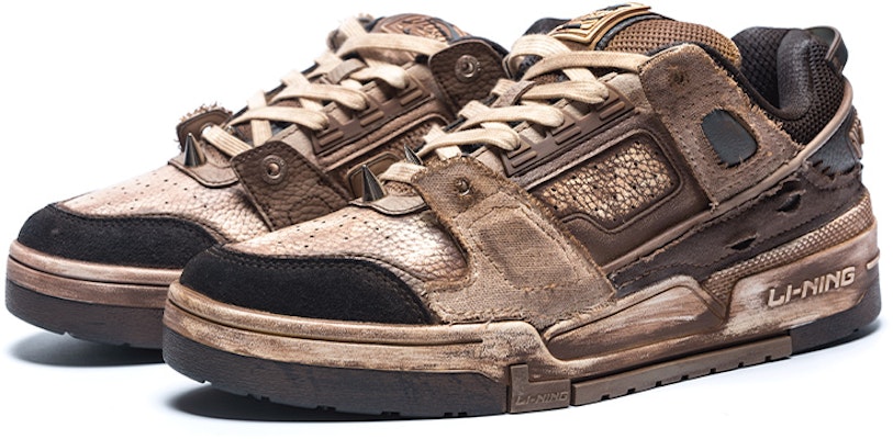 【定制球鞋】 LiNing李寧 復古氧化 麻布鉚釘 舒適經典 休閒 低筒 板鞋 男款 棕色 Lookbook 【定制球鞋】 LiNing李寧 復古氧化 麻布鉚釘 舒適經典 休閒 低筒 板鞋 男款 棕色