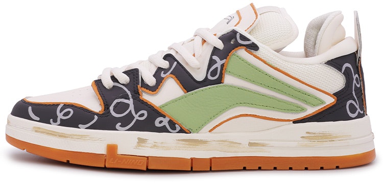 custom-shoes-li-ning-classic-low-graffiti-aged-white-green-orange