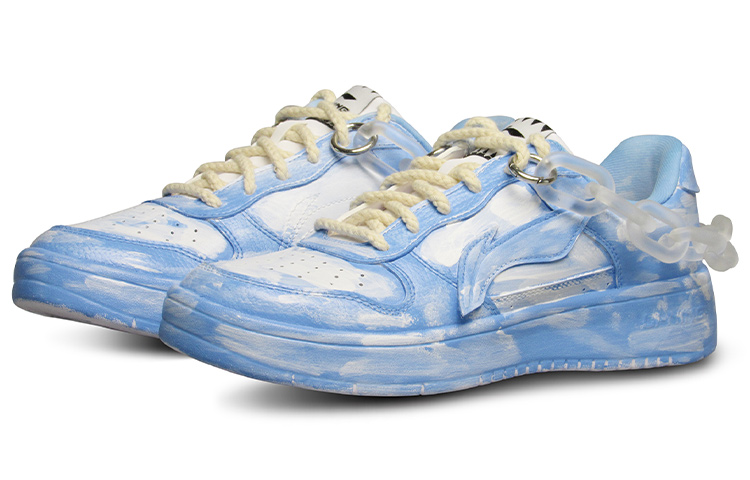 Lookbook 【定製球鞋】 LiNing李寧 克萊因藍 做舊 壓克力鏈 百搭 送男友 經典休閒 低幫 板鞋 男款 藍白