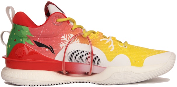 【定制球鞋】 LiNing李寧 閃擊8 織物 Premium白紅 聖誕主題定制 噴繪漸變潑墨 低幫 籃球鞋 男款 黃紅綠 Order 【定制球鞋】 LiNing李寧 閃擊8 織物 Premium白紅 聖誕主題定制 噴繪漸變潑墨 低幫 籃球鞋 男款 黃紅綠