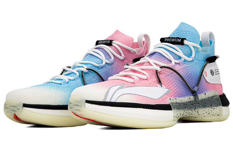 Lookbook [Kasut Custom] Li-Ning Flash Attack 6 Mid 'Gradient Macaron Biru Merah Jambu Ungu' ABAP071-3(Team肆-男款渐变鸳鸯)