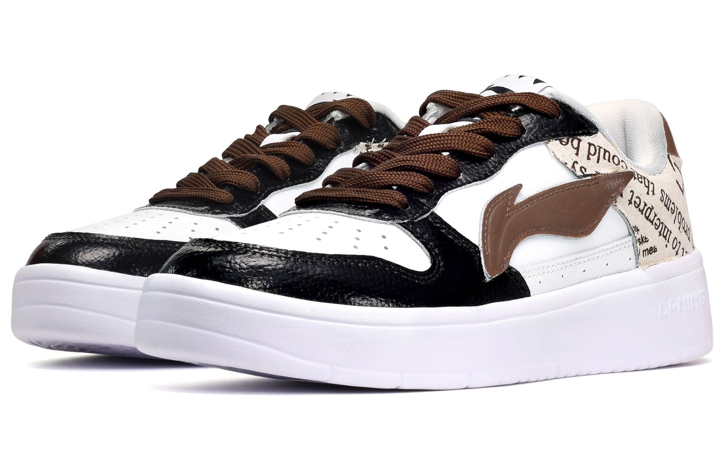 Lookbook [Zapatos Personalizados] Li-Ning Kast 'Periódico Blanco Marrón Negro' AGCQ455-2(TeamE-男款报纸布贴黑白棕)