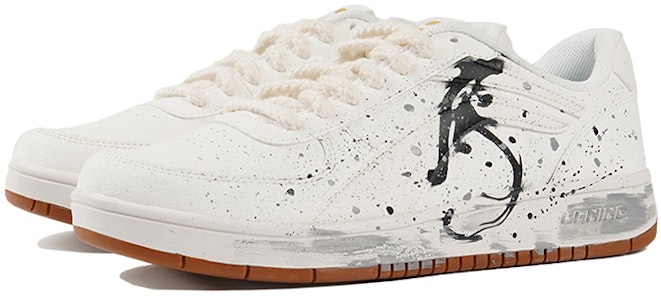 【定制球鞋】 LiNing李寧 中國風 虎年 潑墨書法 做舊 低幫 板鞋 男款 白色 Lookbook 【定制球鞋】 LiNing李寧 中國風 虎年 潑墨書法 做舊 低幫 板鞋 男款 白色