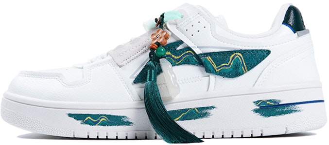 【定製球鞋】 LiNing李寧 國潮主題 青山綠水手繪 做舊 流蘇玉佩 休閒 低幫 板鞋 男款 白綠色 Buy 【定製球鞋】 LiNing李寧 國潮主題 青山綠水手繪 做舊 流蘇玉佩 休閒 低幫 板鞋 男款 白綠色