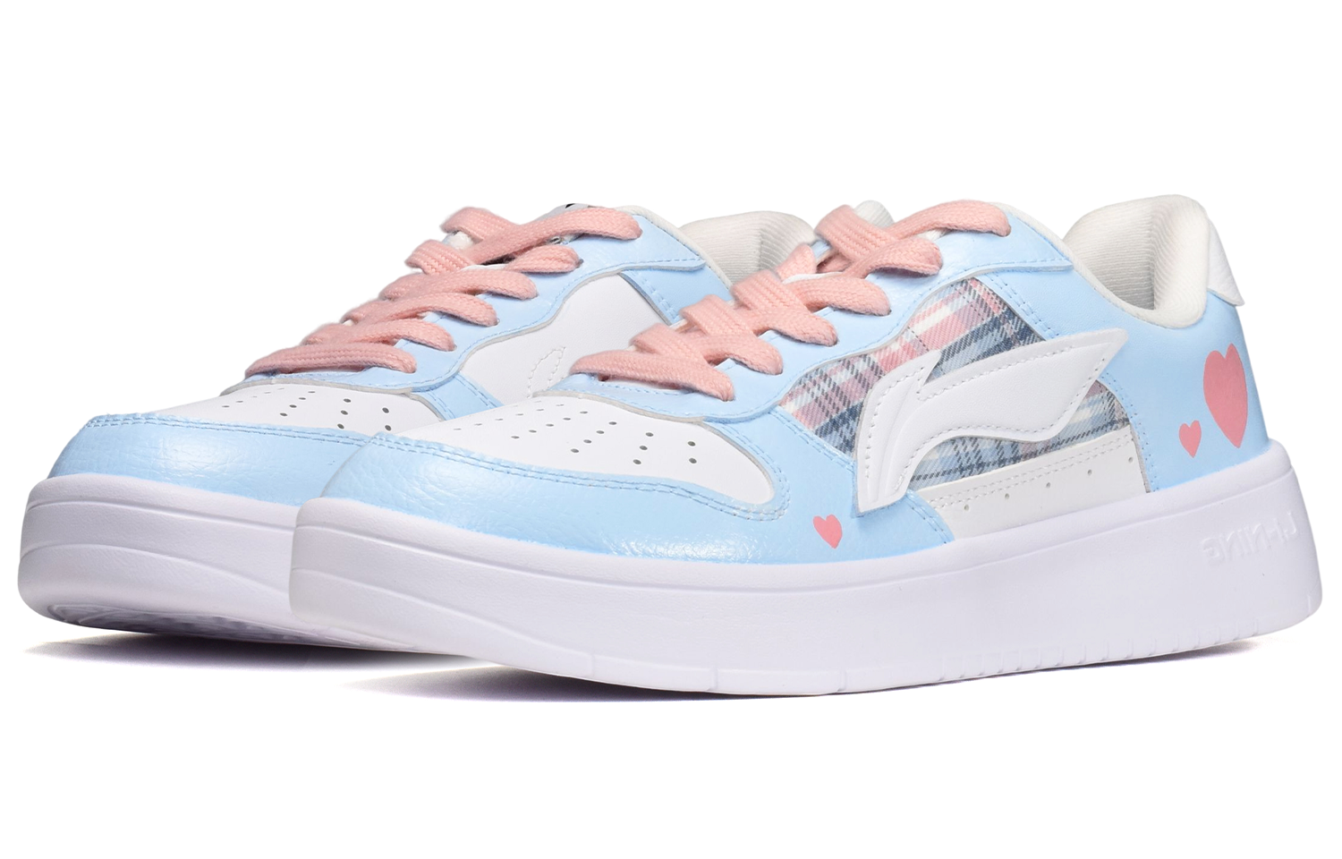 Lookbook [Sepatu Kustom] Li-Ning Retro High Street 'Plaid Heart Pink Putih Biru' AGCQ455-2(TeamE-男款格纹爱心粉白蓝)