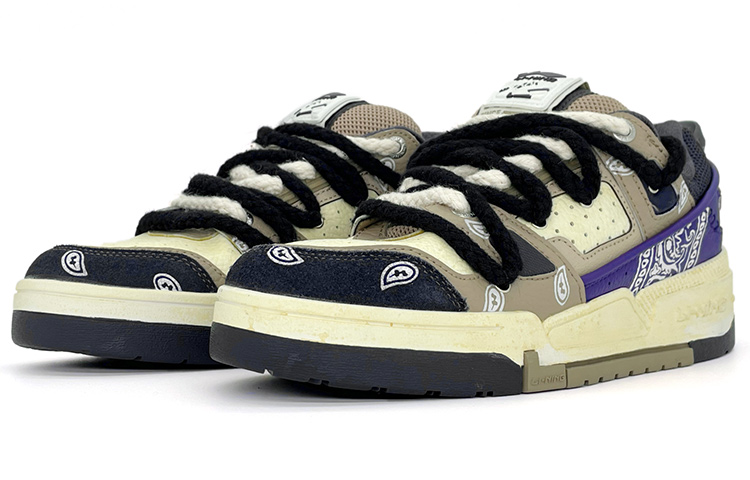 Lookbook 리닝 스케이트 로우 '블랙 브라운 퍼플 디컨' (커스텀) AGCR297-4(Team肆-男款喷绘腰果花做旧解构)