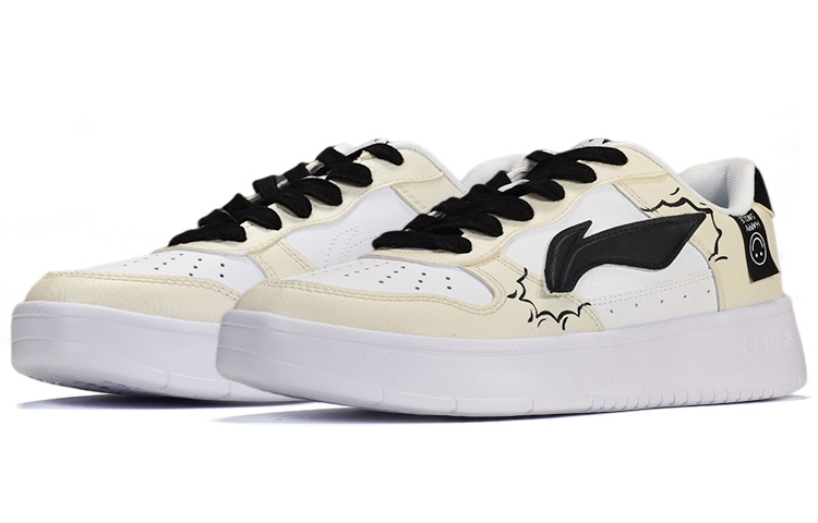 Lookbook 리닝 스케이트 스니커즈 로우 '스마일 패치 베이지' (67 characters) AGCQ455-2(TeamE-男款笑脸布贴米黄)